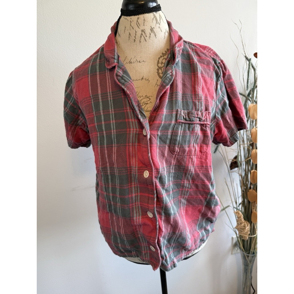 pact Red Flannel Pajama Shirt women's size Large 100% Organic Cotton